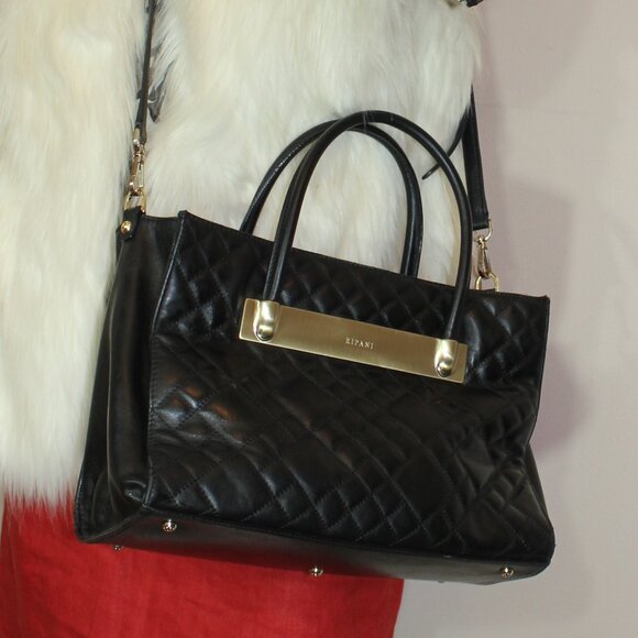 Ripani Genuine  Leather Tote/Shoulder black bag Made in Italy 12"x9"x5" - Picture 2 of 9